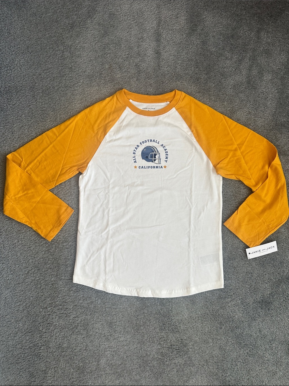 NWT Janie and Jack Boy Golden Yellow Football Raglan Long-sleeve Tee